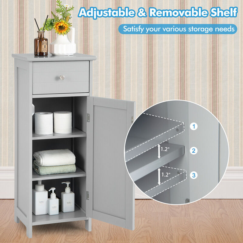 Wooden Bathroom Floor Storage Cabinet with Drawer and Shelf image number 3