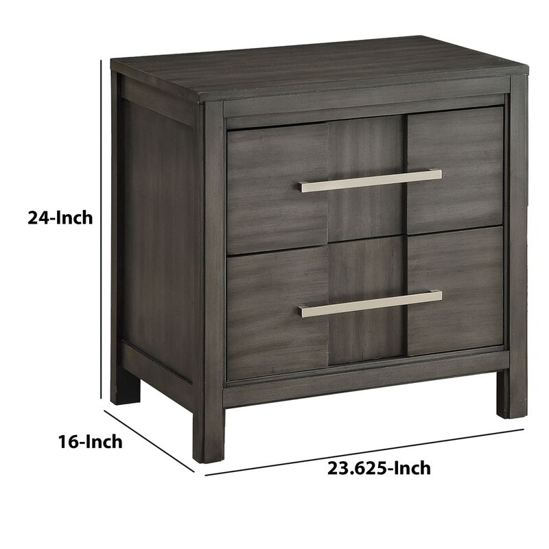 Transitional Solid Wood Nightstand With Two Drawers, Gray-Benzara
