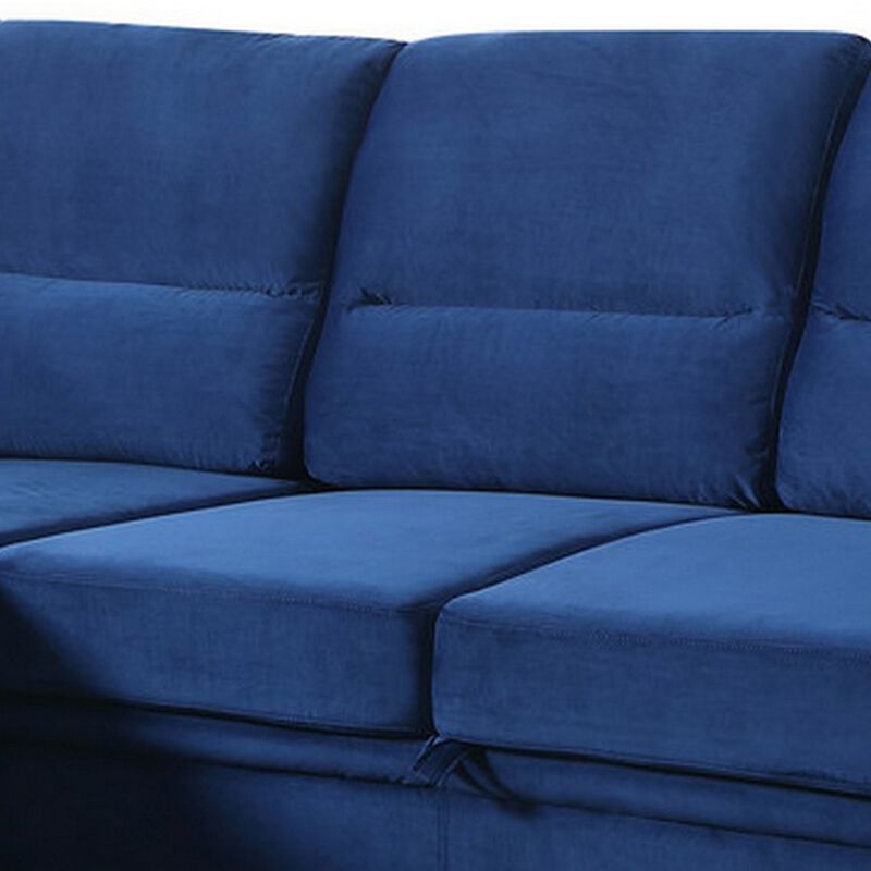 Exie 98 Inch 2 Piece Sectional Sofa, Pull Out Bed, Storage, Blue Velvet-Benzara