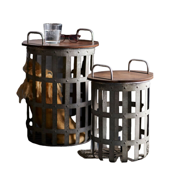 Side Tables (Set of 2) 15.5"H, 20.25"H Metal/Wood