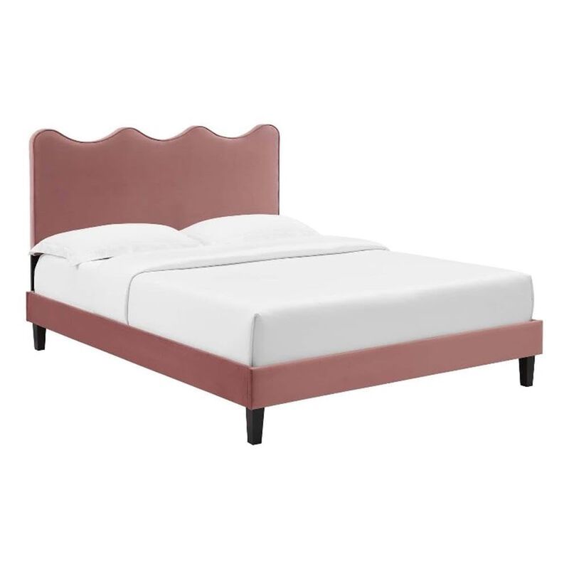 Modway Current Modern Performance Velvet Queen Platform Bed in Dusty Rose Pink image number 3