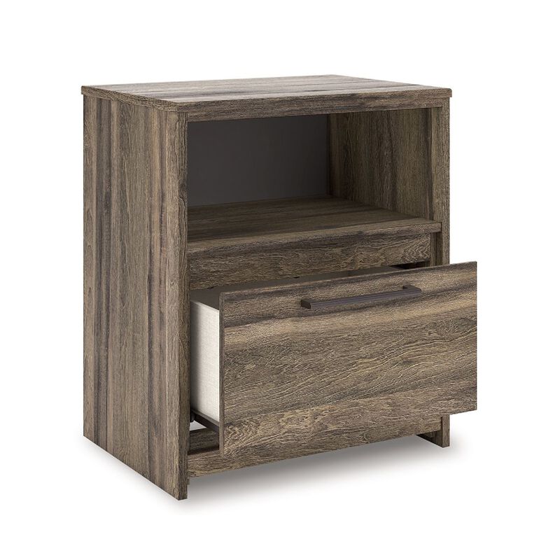 Eli Nighstand, 1 Drawer with Gunmetal Pull, Open Cubby, Rustic Brown image number 3