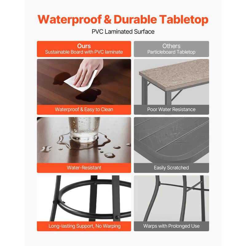 Round Counter Height Bistro Table with Metal Frame Outdoor Pub Dining Table-Black image number 5