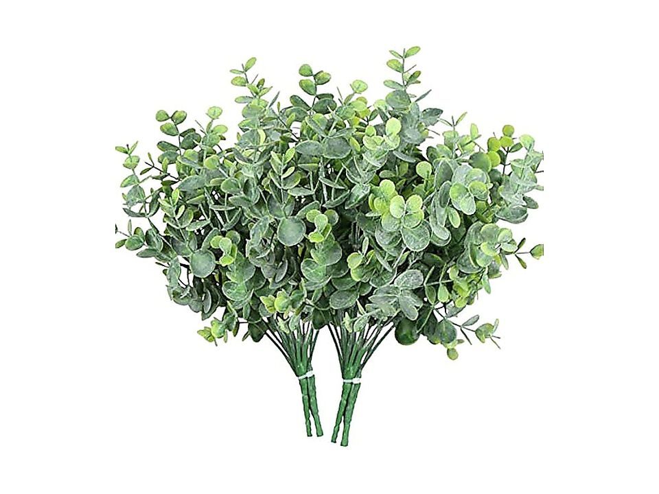 6 Pack Artificial Eucalyptus Stems Outdoor Plants Farmhouse Plastic Greenery