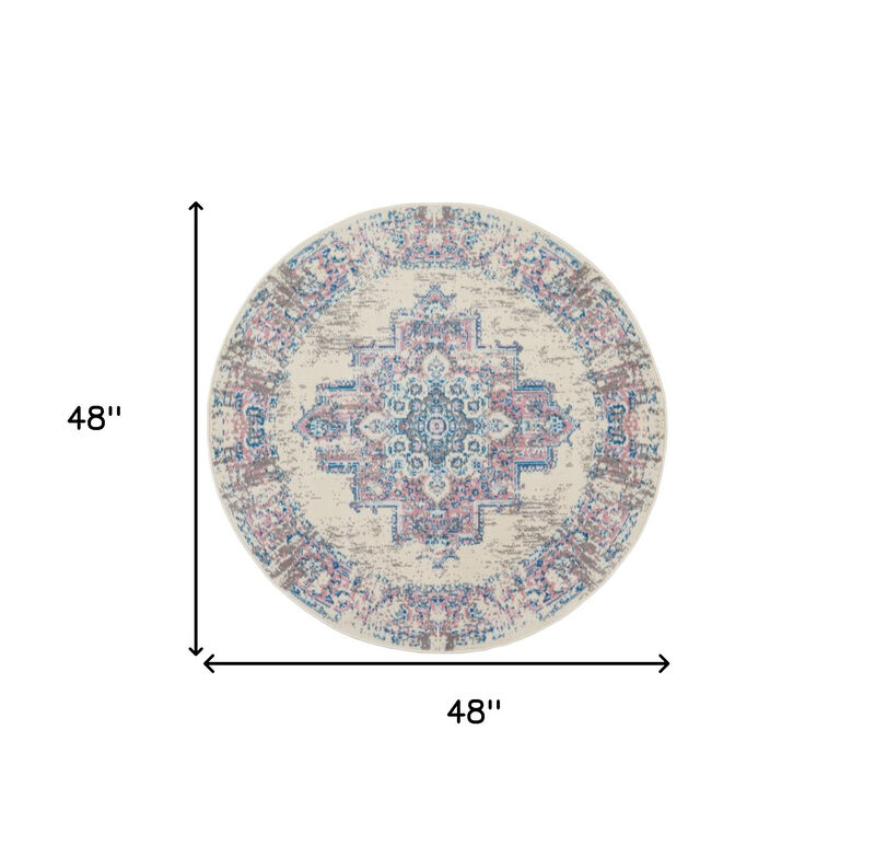 HomeRoots Medallion Distressed Round Rug image number 3