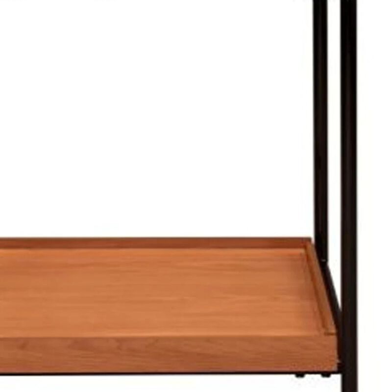 Homezia 24" Black And Honey Oak Wood And Metal Square End Table With Shelf