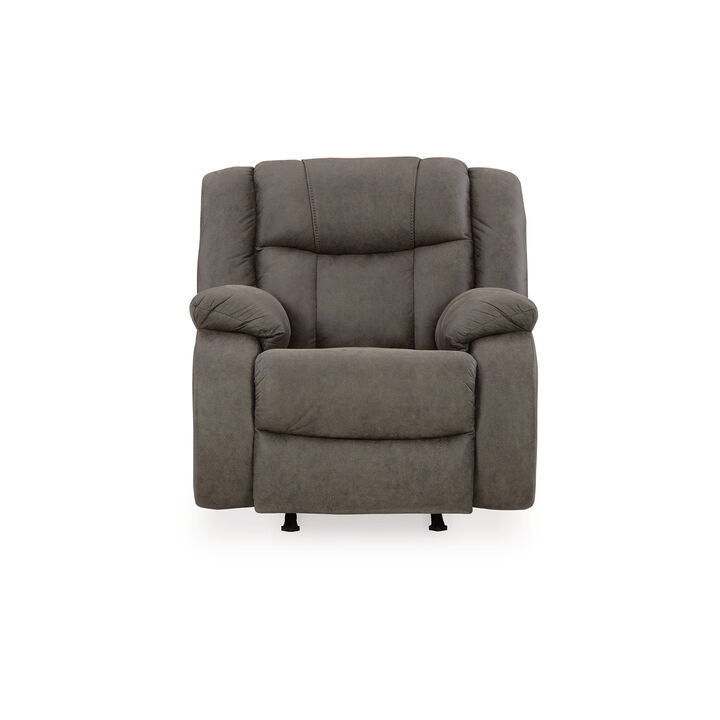 Perth Manual Rocker Recliner Chair, Soft Foam Slate Gray Faux Leather - Benzara