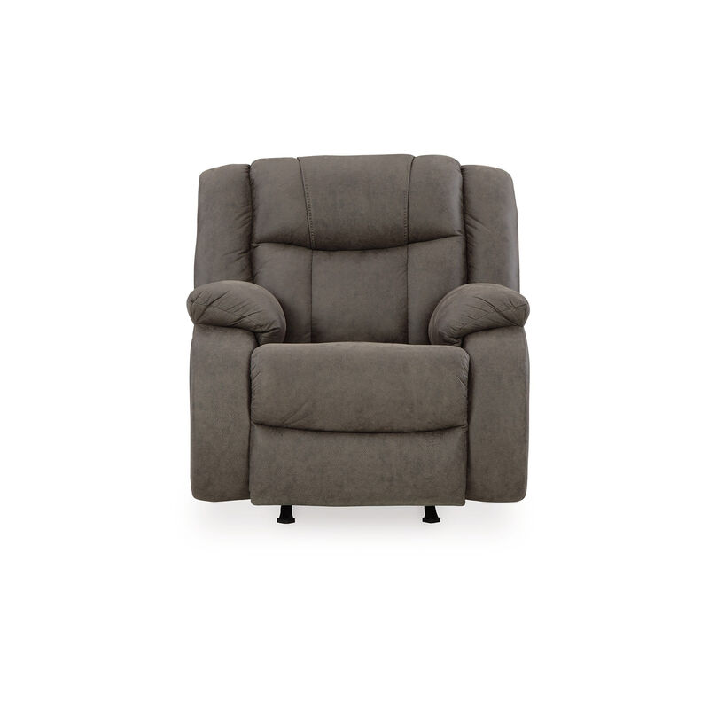 Perth Manual Rocker Recliner Chair, Soft Foam Slate Gray Faux Leather - Benzara