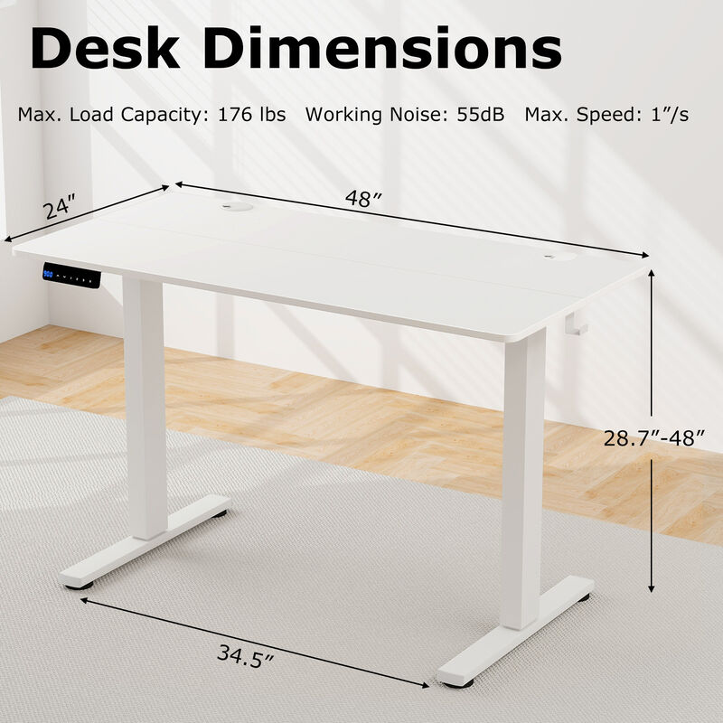 Adjustable Electric Standing Desk with 3 Memory Height Settings, Cable Management, and Hooks