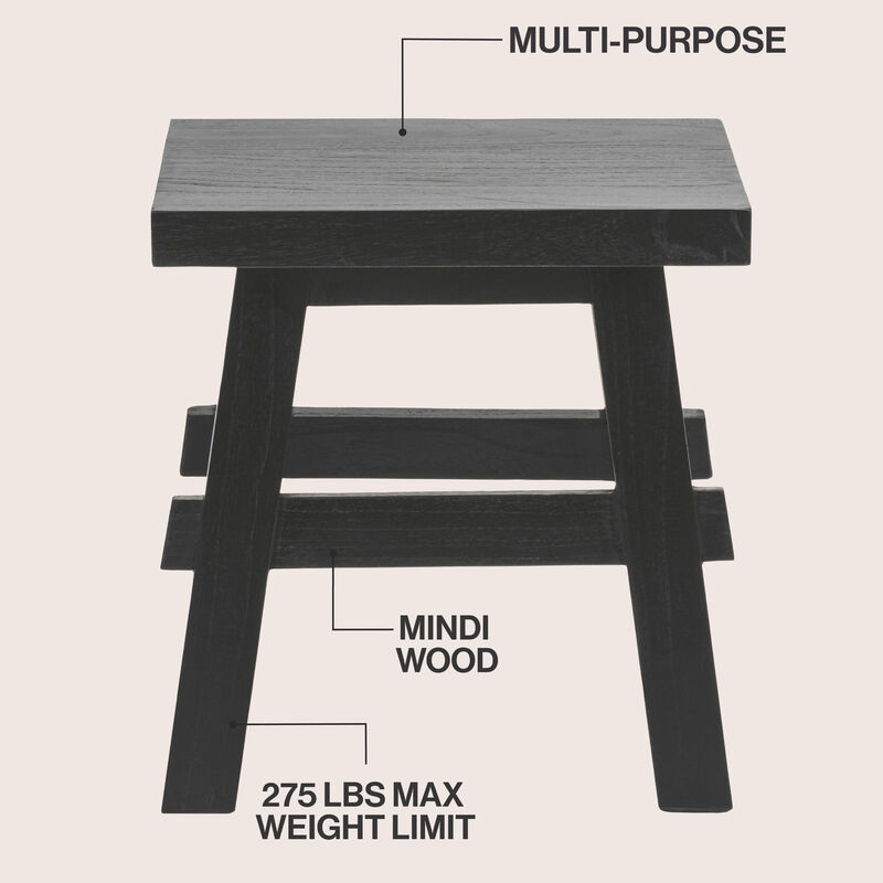 Revine Rustic Farmhouse Solid Mindi Wood Handcrafted Accent Stool image number 2