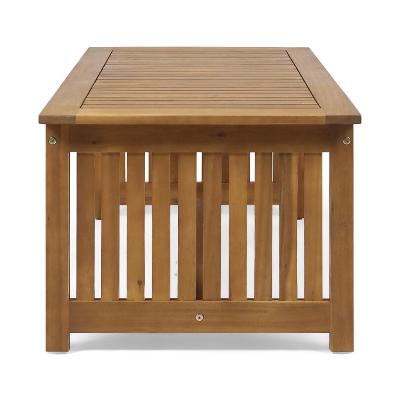 Gerry Outdoor Coffee Table, 40 Inch Rectangular Slat Brown Acacia Wood - Benzara