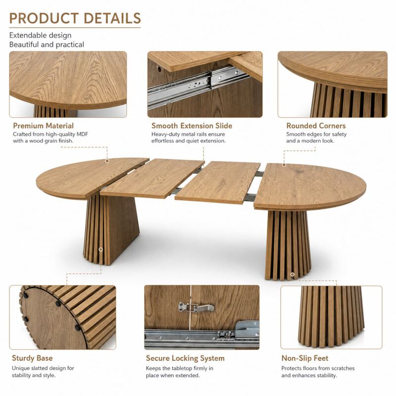 Extendable coffee table MDF oval coffee table with slatted legs Space saving coffee table for living room and home office image number 6