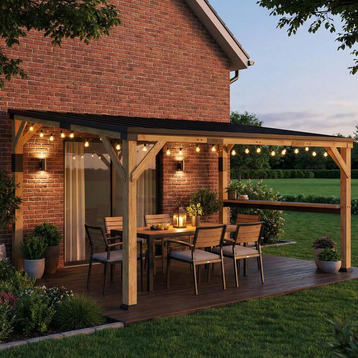 Hivvago Wooden 10x14 Pergola Gazebo with Bar Shelf