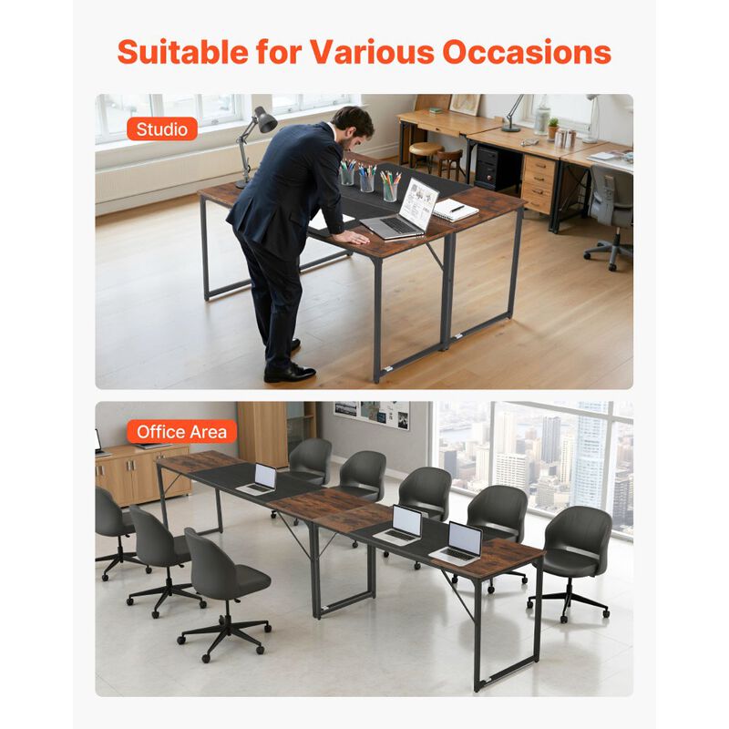 Home Office Computer Desk, Modern Writing Workstation with Steel Frame and Large Legroom-Rustic Brown image number 8