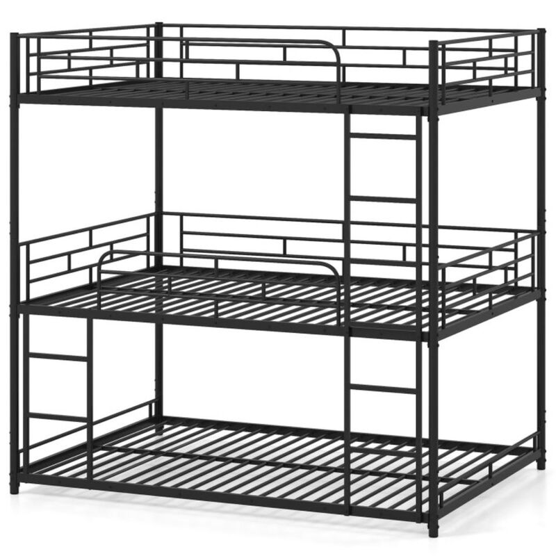 Hivvago Metal Triple Bunk Bed with Safety Guardrails and 2 Ladders-Black