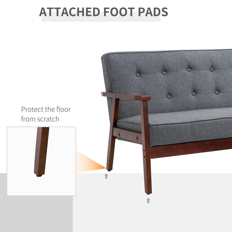 Grey Cozy Seating: 2-Seat Linen-Touch Tufted Loveseat