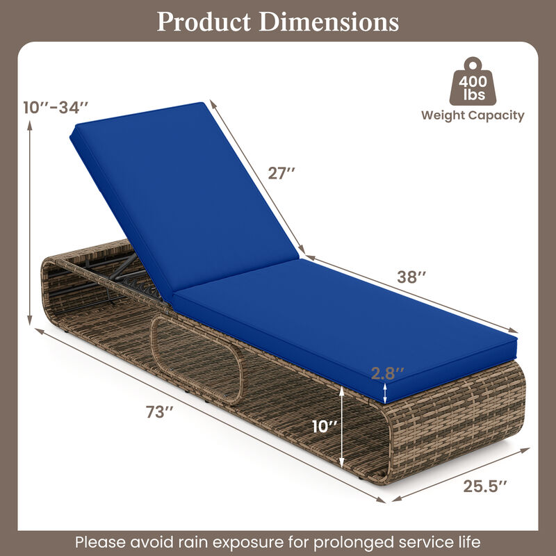 PE Rattan Patio Chaise Lounge Chair with 7-Position Reclining Backrest image number 2