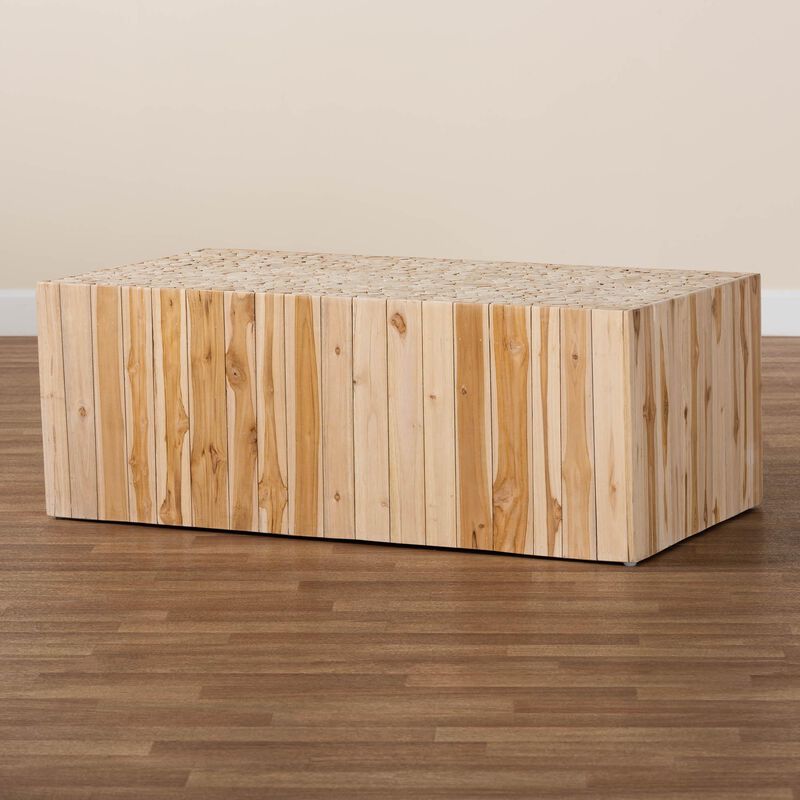 Bali & Pari Grayson Bohemian Natural Teak Wood Coffee Table with Unique Repurposed Wood Logs