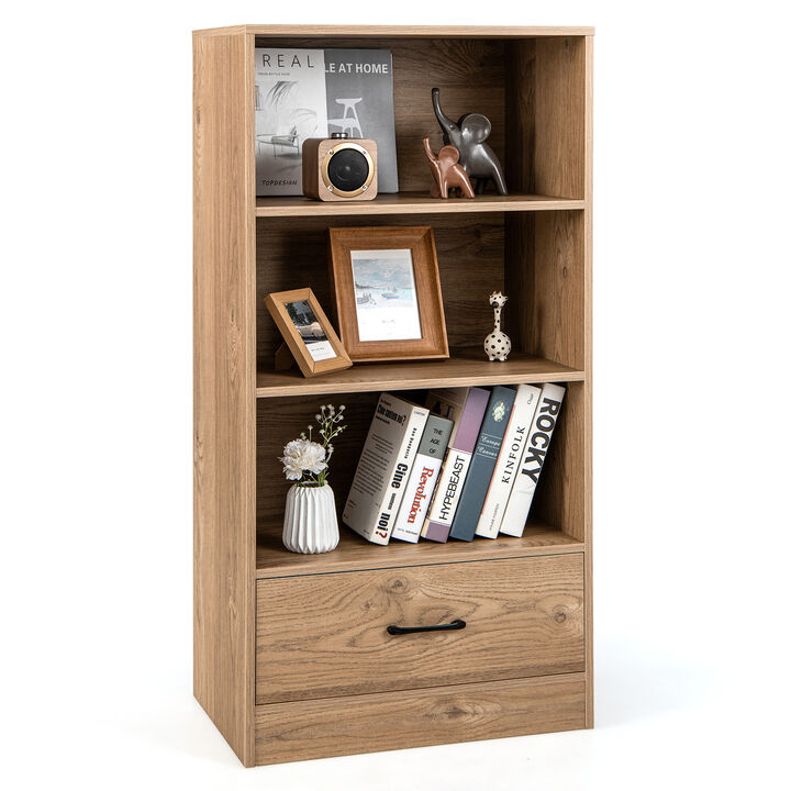 4 Tiers Wood Bookcase with Drawer