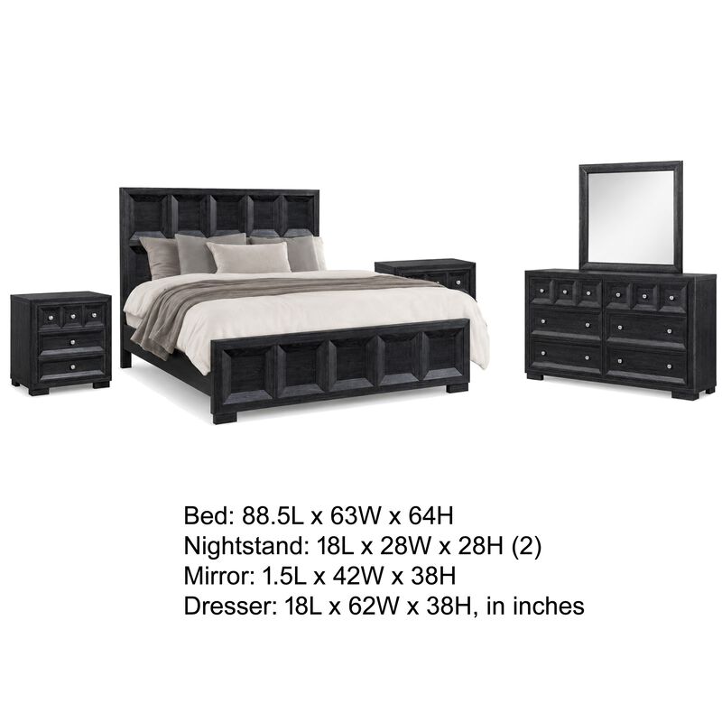 Kizie 5pc Queen Bedroom Set, Rustic Black, Mirror, 2 Nightstands image number 7