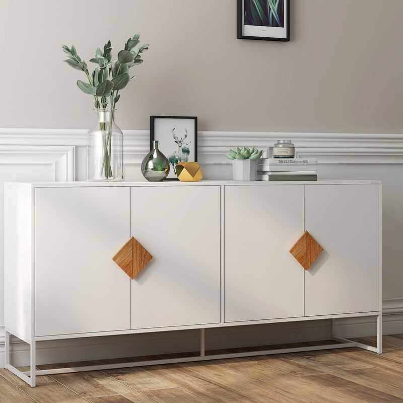 Solid wood special SHAPED square handle design with 4 doors and double storage sideboard