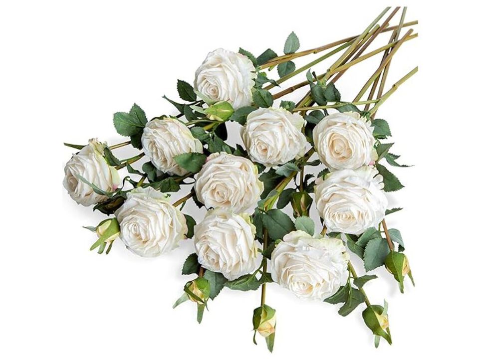 10 Piece White Artificial Rose Flower Stems Long Stem Wedding Centerpiece Decor