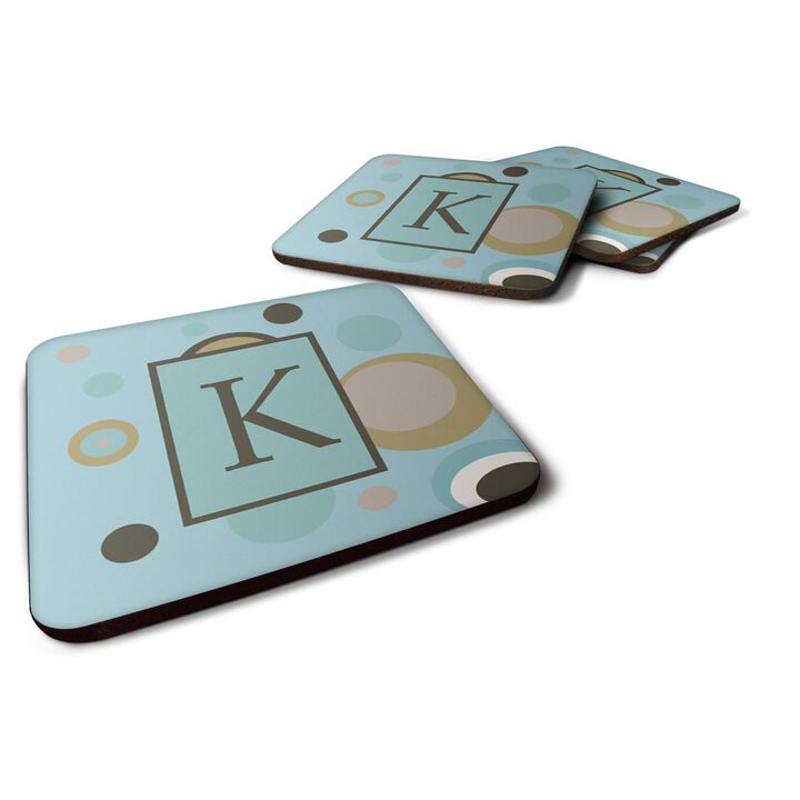 Caroline's Treasures CJ1013-KFC Monogram-Blue Dots Foam Coasters (Set of 4), Initial Letter K, 3.5 H x 3.5 W, Multicolor