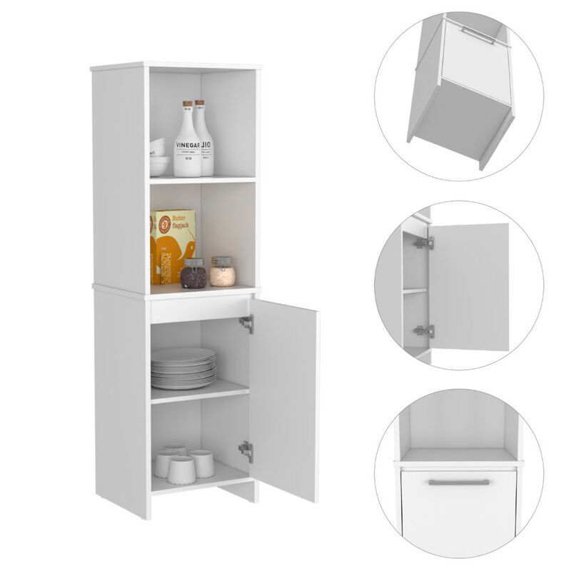 DEPOT E-SHOP Romulo Kitchen Pantry, Two External Shelves, Single Door Cabinet, Two Interior Shelves, White