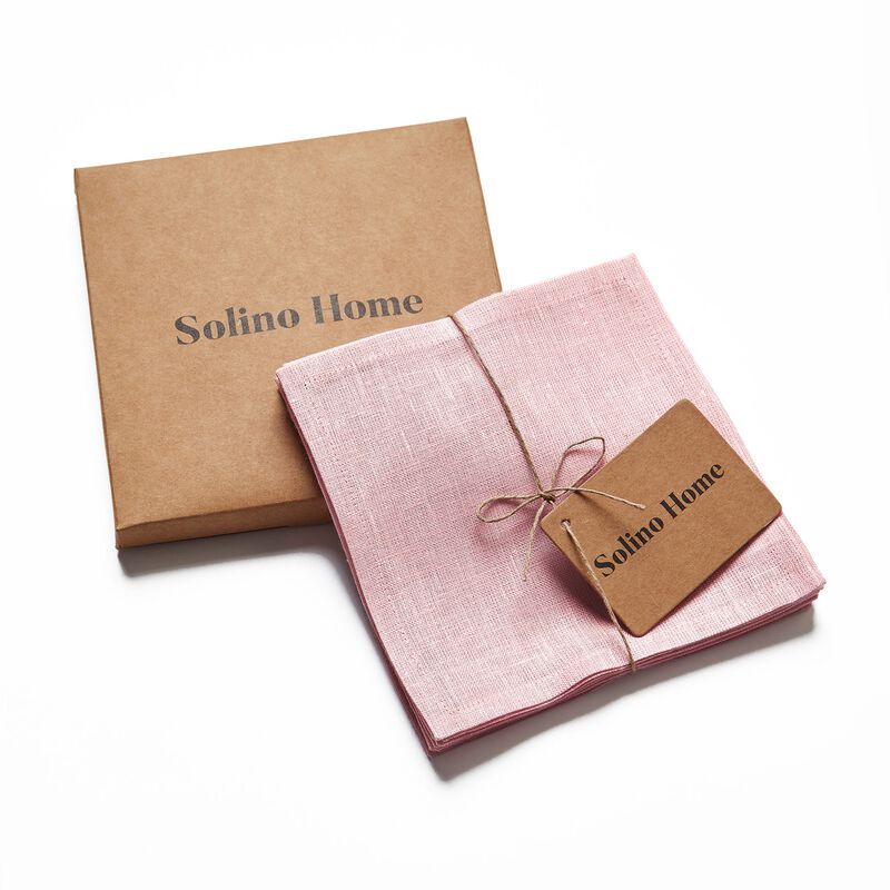 Solino Home Athena 100% Linen Cocktail Napkins &ndash; Set of 12, 6 x 6 in, Machine Washable, Holiday and Everyday Dining
