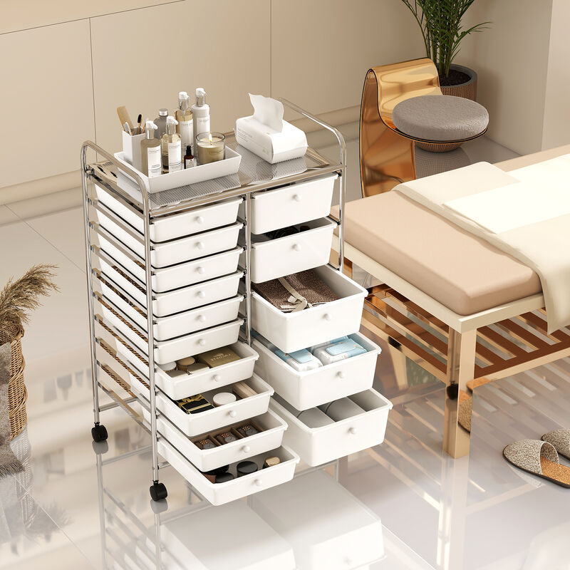 Rolling Storage Trolley with 15 Drawers and Chrome Metal Frame image number 5