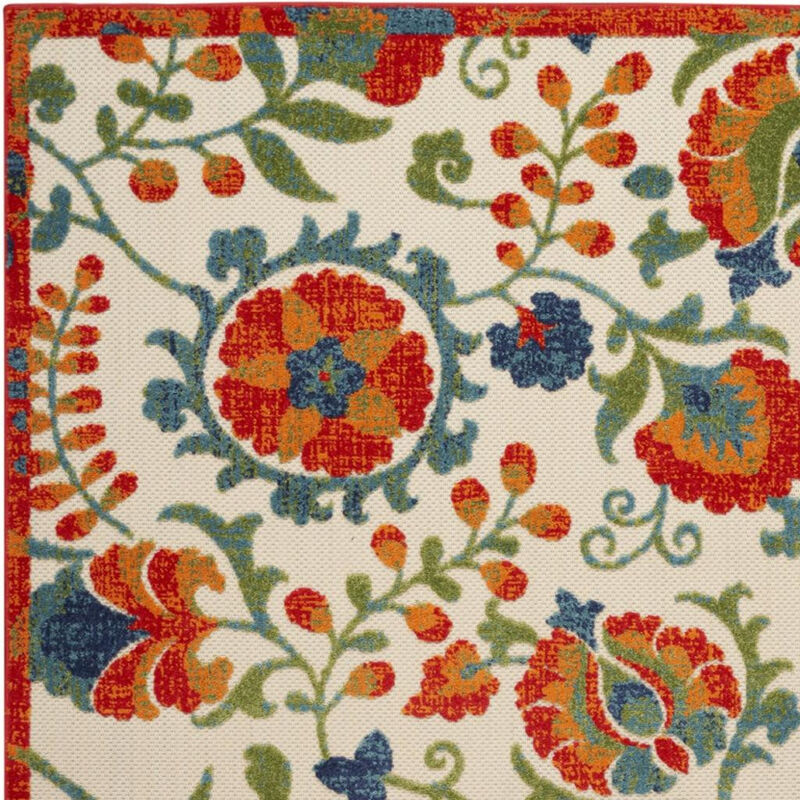 HomeRoots 6' X 9' Red Gold Green And Teal Blue Floral Indoor Outdoor Area Rug image number 3