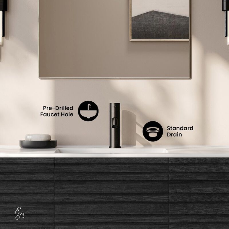 Cascade 48" Wall-Mounted Bathroom Vanity in Black Oak with Sink Top image number 3