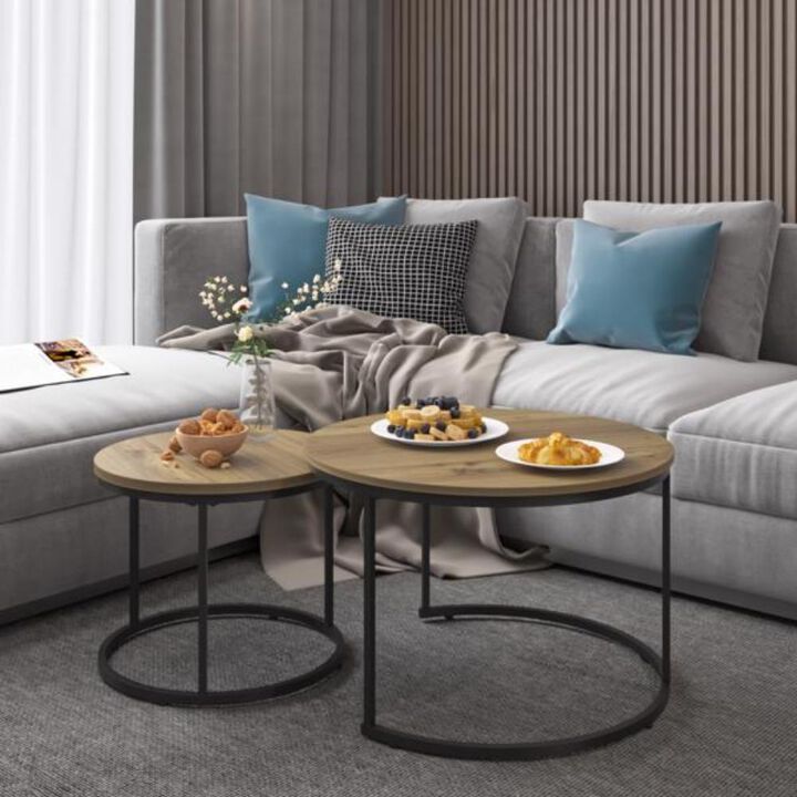 Nesting Coffee Table Set of 2 Modern Space-Saving Accent for Living Room or Lounge