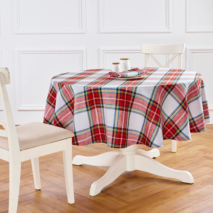 Solino Home Stewart Plaid 100% Linen Round Tablecloth &ndash; Handcrafted, Machine Washable, Perfect for Holiday and Everyday Dining