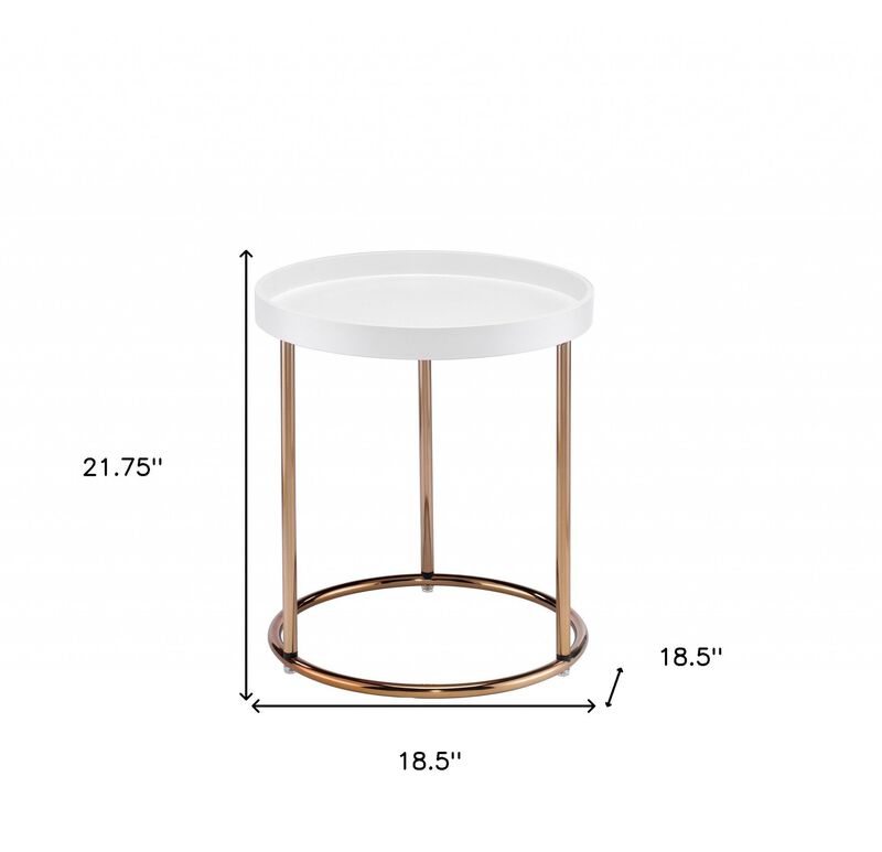 Homezia 22" Copper And White Solid Wood And Steel Round End Table