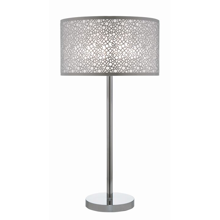 27 Inch Table Lamp with Metal and Fabric Shade, 
Sleek Chrome Finish-Benzara