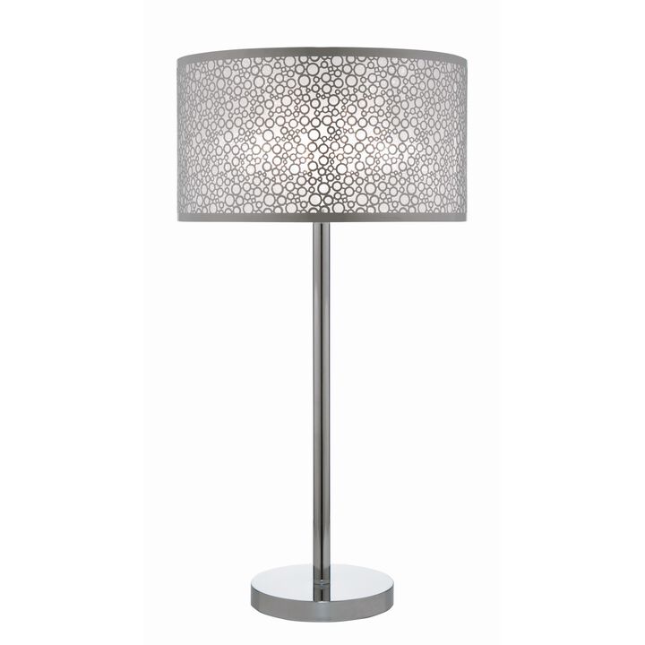 27 Inch Table Lamp with Metal and Fabric Shade, 
Sleek Chrome Finish - Benzara
