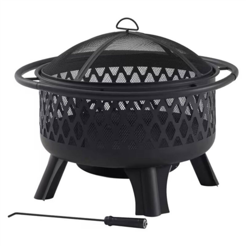 Steel Fire Pit Grill with Protective Screen For Outdoor Gatherings