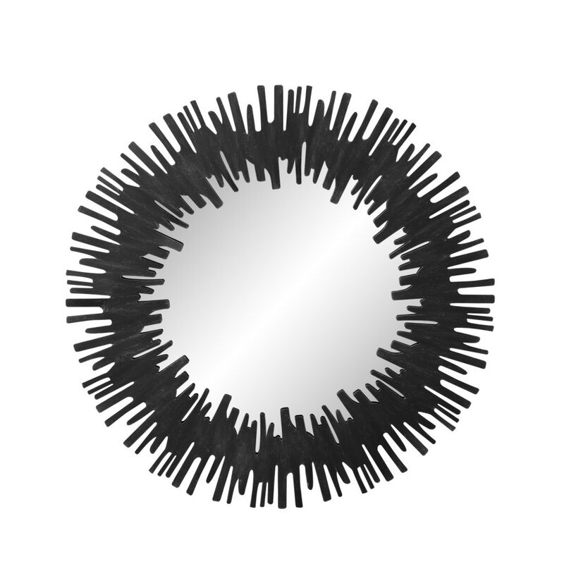 HomeRoots 36" Black Wood Sunburst Framed Accent Mirror image number 2