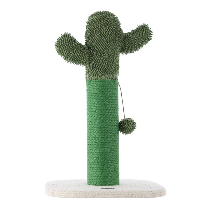 Pecos 21" Modern Jute Cactus Cat Scratching Post with Fuzzy Toy, Green/White