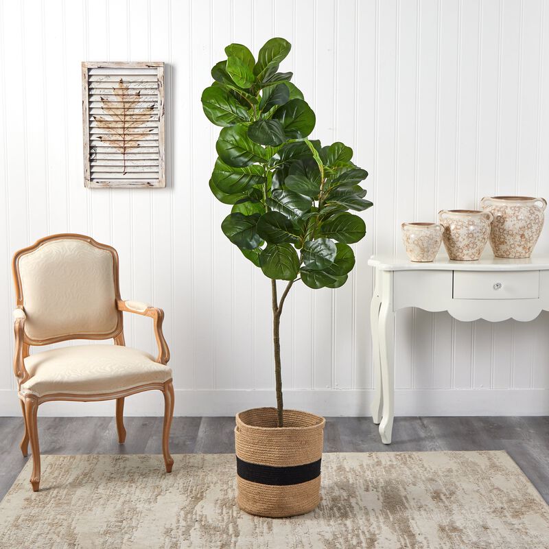 HomPlanti 5.5 Feet Fiddle Leaf Fig Artificial Tree in Handmade Natural Cotton Planter
