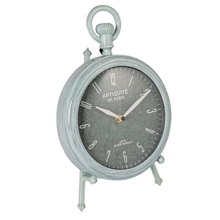 Antique Reproduction Pewter Mantel Clock in Soft Blue Finish