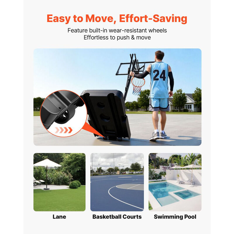 Height Adjustable Basketball Goal with Portable Base, PC Backboard for Driveway and Poolside-Black image number 4