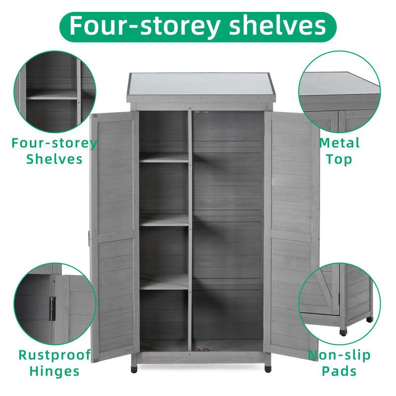 Outdoor Wood Storage Cabinet with Metal Top for Garden, Yard, or Patio image number 3