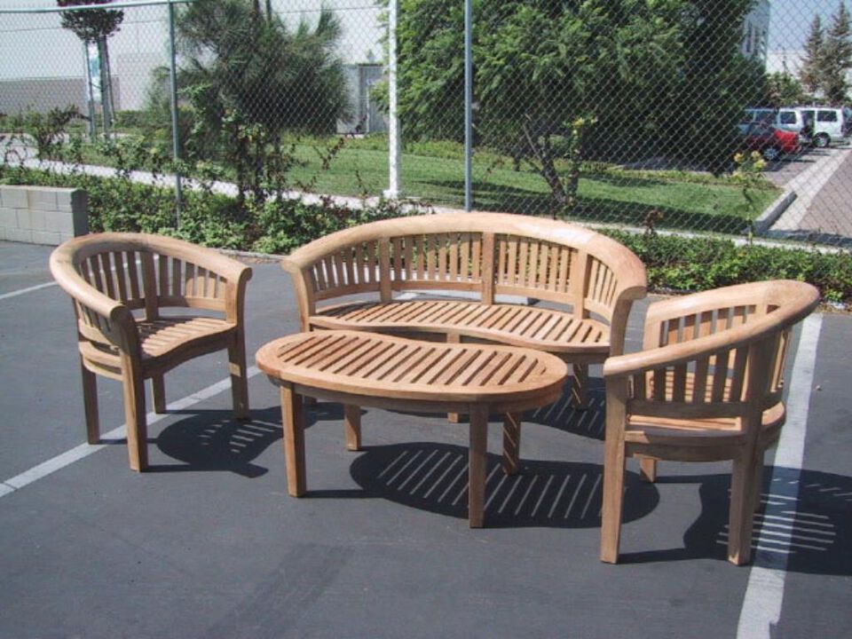 Teak California Set (Medium Wide edition):             1 bench, 2 arm chairs, 1 table
