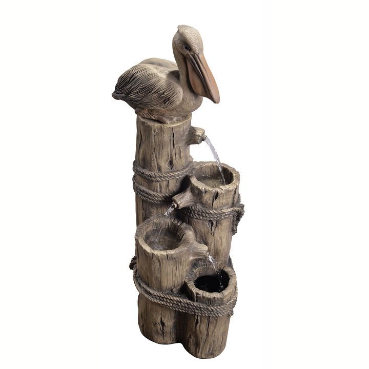 4-Tier Pelican and Post Outdoor Water Fountain, Brown
