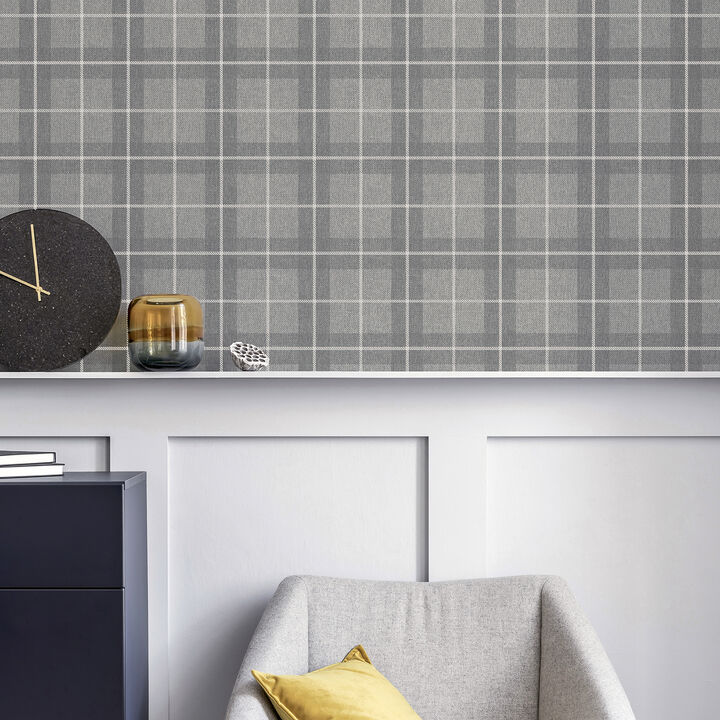 Hudson Grey Checkered Plaid Wallpaper (Set of 2)