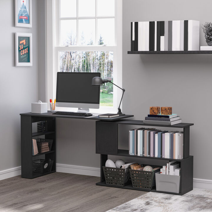 Hivvago L-Shaped Rotating Corner Desk with Storage Shelves