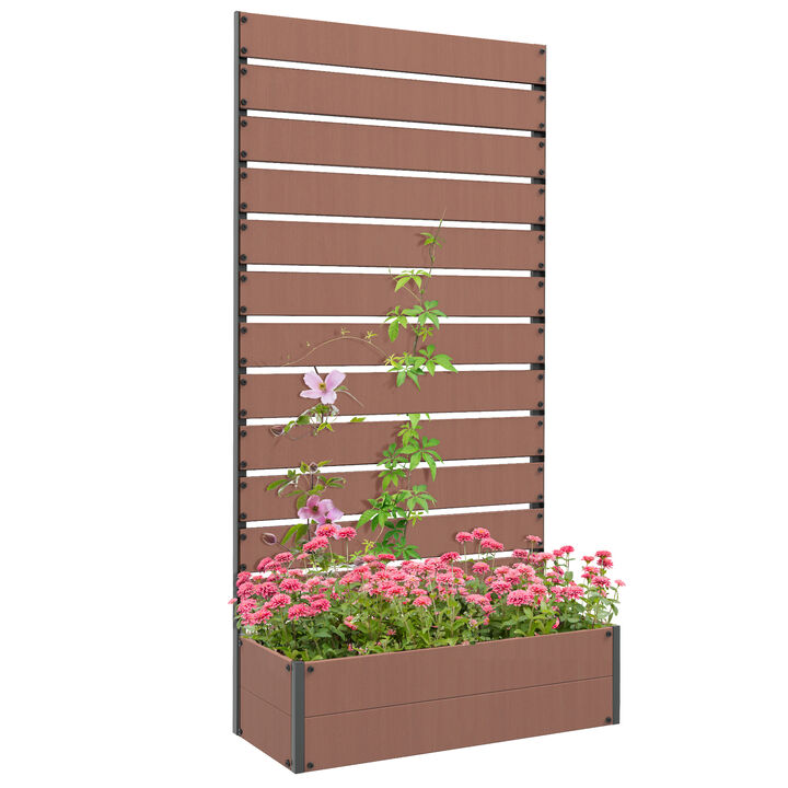 Outsunny Raised Garden Bed with Trellis for Climbing Plants, Planter Box with Self Draining Gap, Freestanding Trellis Planter for Outdoor, Patio, Deck, 35.75" x 15" x 70.75", Dark Gray