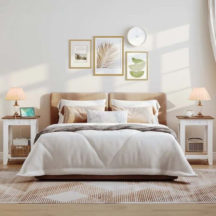 Modern 2-Tier Nightstand with USB Ports, Power Outlets and Storage Shelf-White